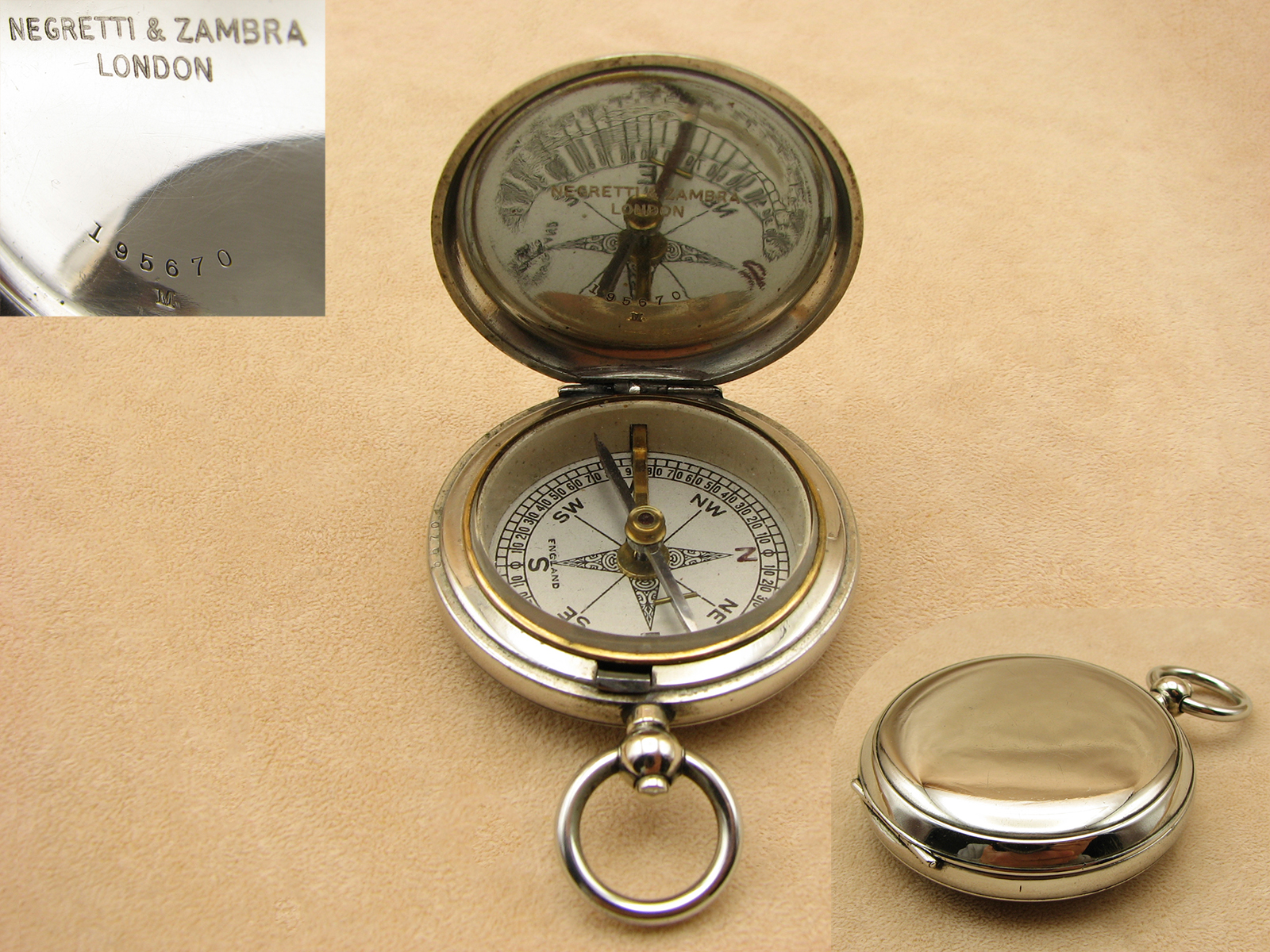 Rare Negretti & Zambra needle pocket compass in Dennison case